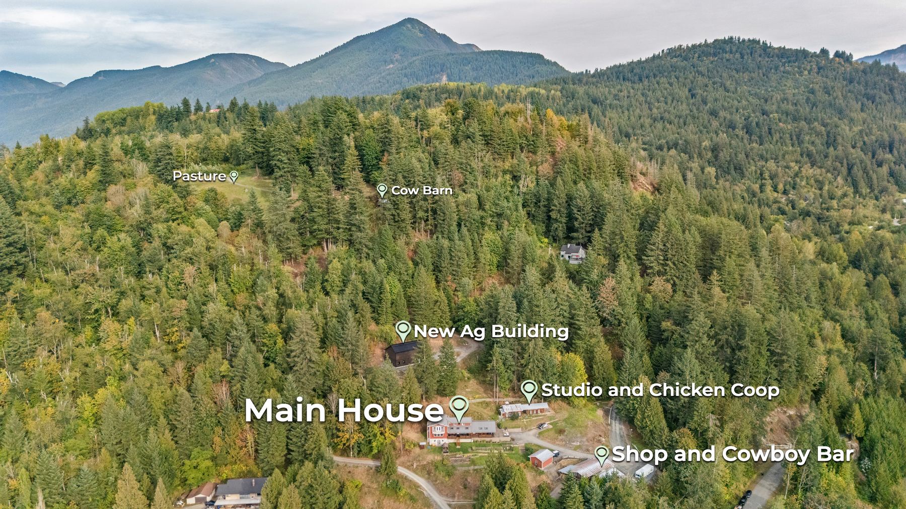 Aerial view with every building labelled